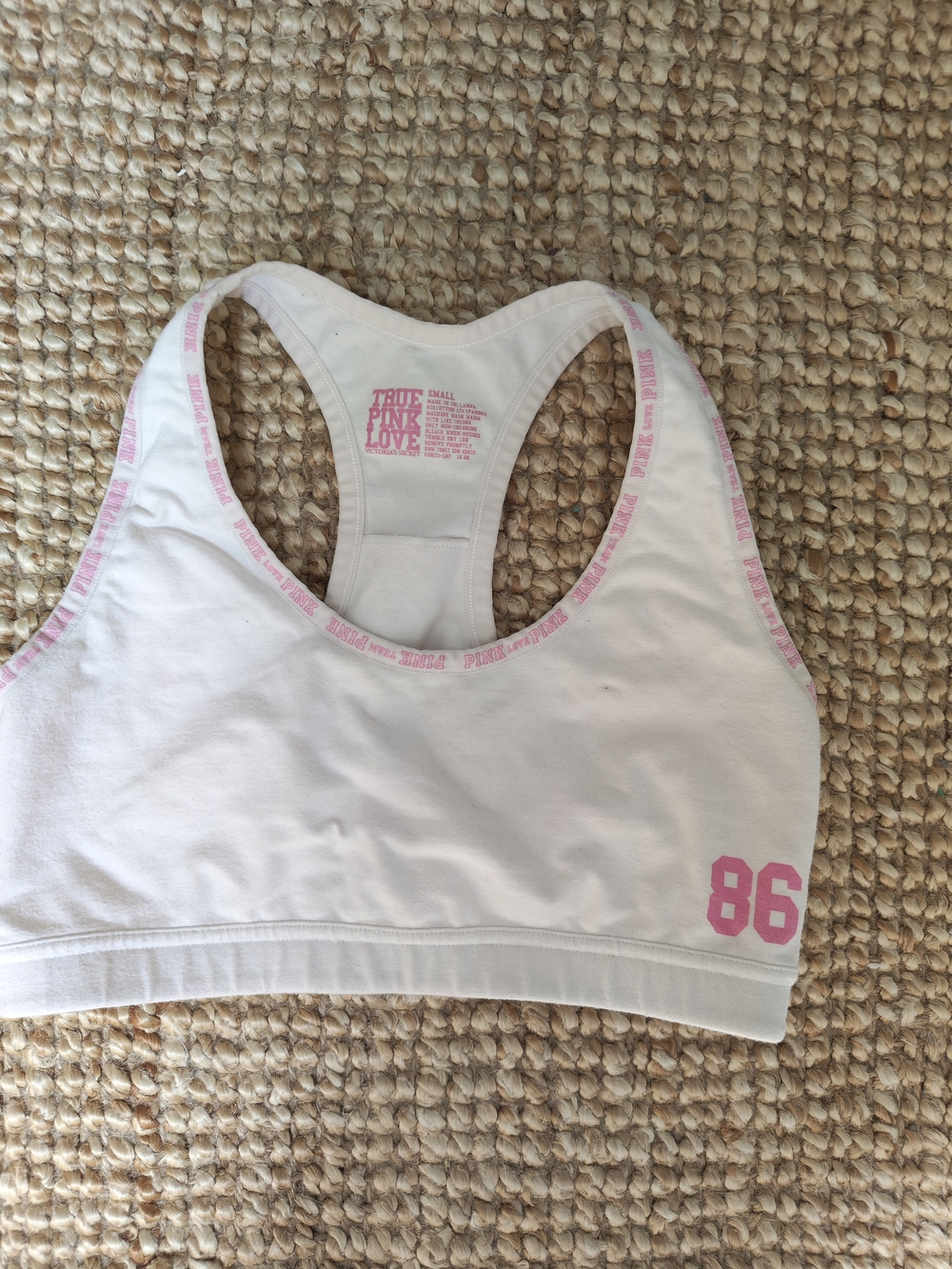 PINK Victoria's Secret White & Pink Racerback Sports Bra